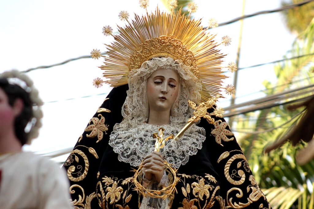 Statue of Mary Virgin in sorrow, Holy Week in Malaga