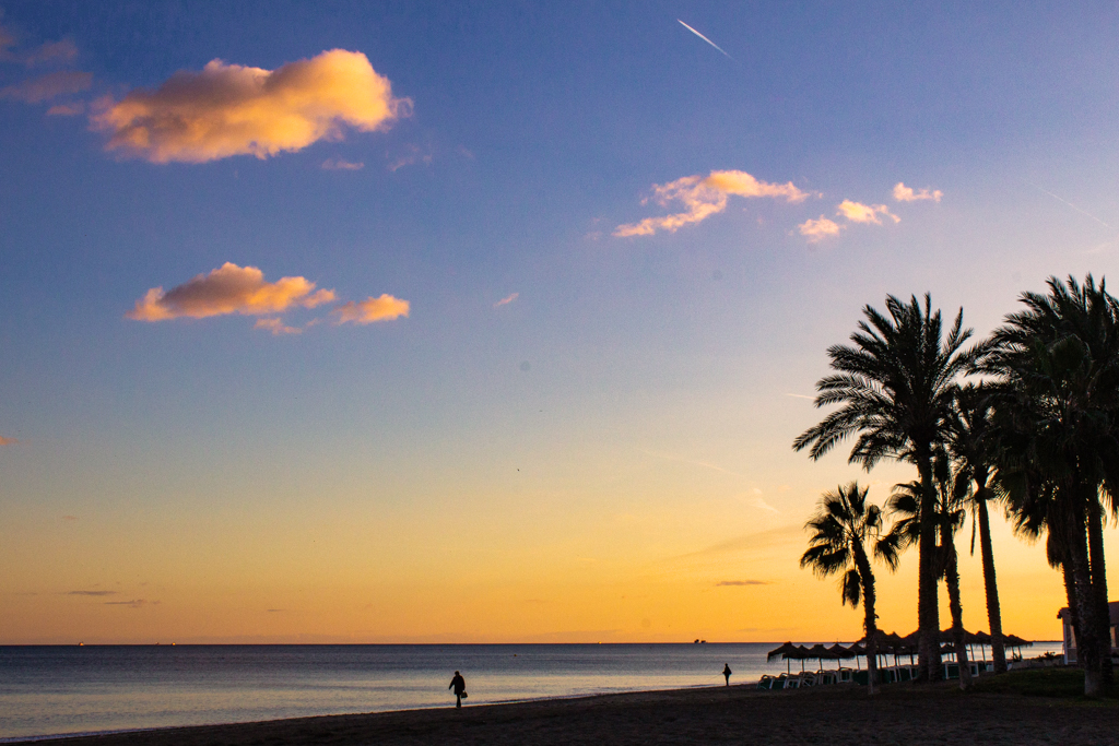Malaga beach and sunset
