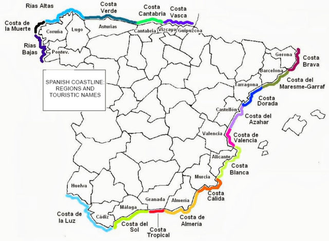 Map of spanish coastline