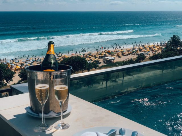 View of champagne and beach in Spain