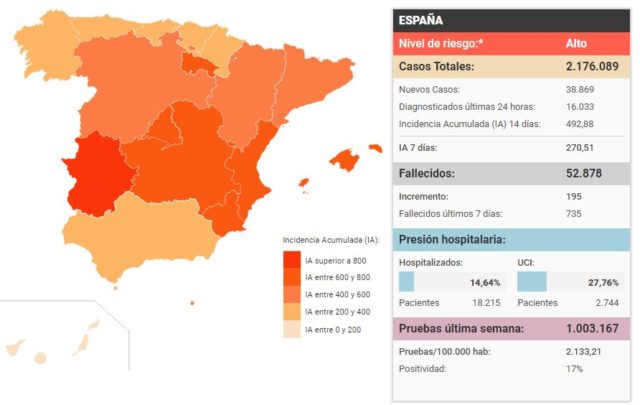 updated spain covid cases map