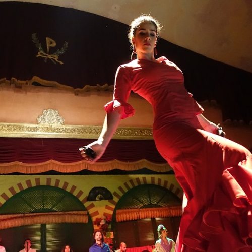 Flamenco dancer dancing at traditional show