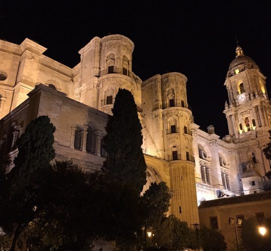 Granada night time photo on a monument