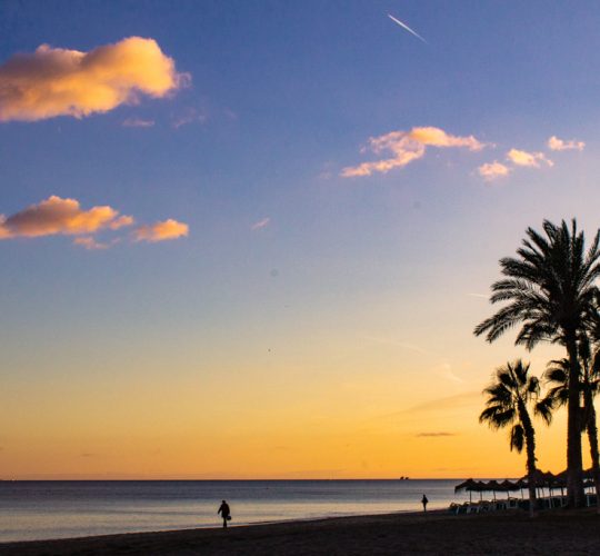 Malaga beach and sunset